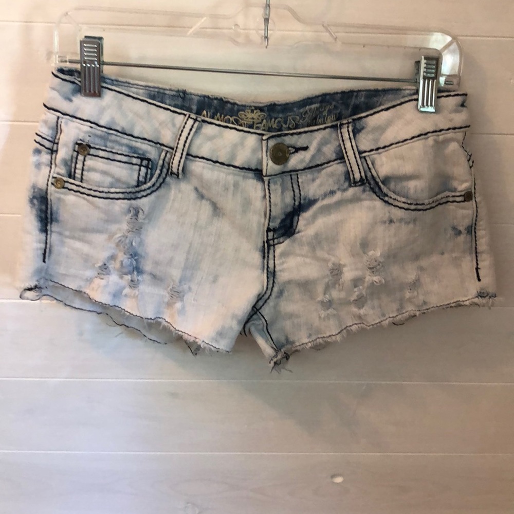 Distressed denim shorts